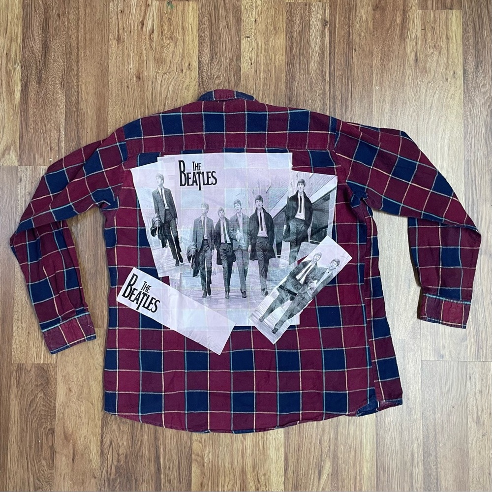 The Beatles Vintage Band Flannel Shirt size  L / xL artsy print